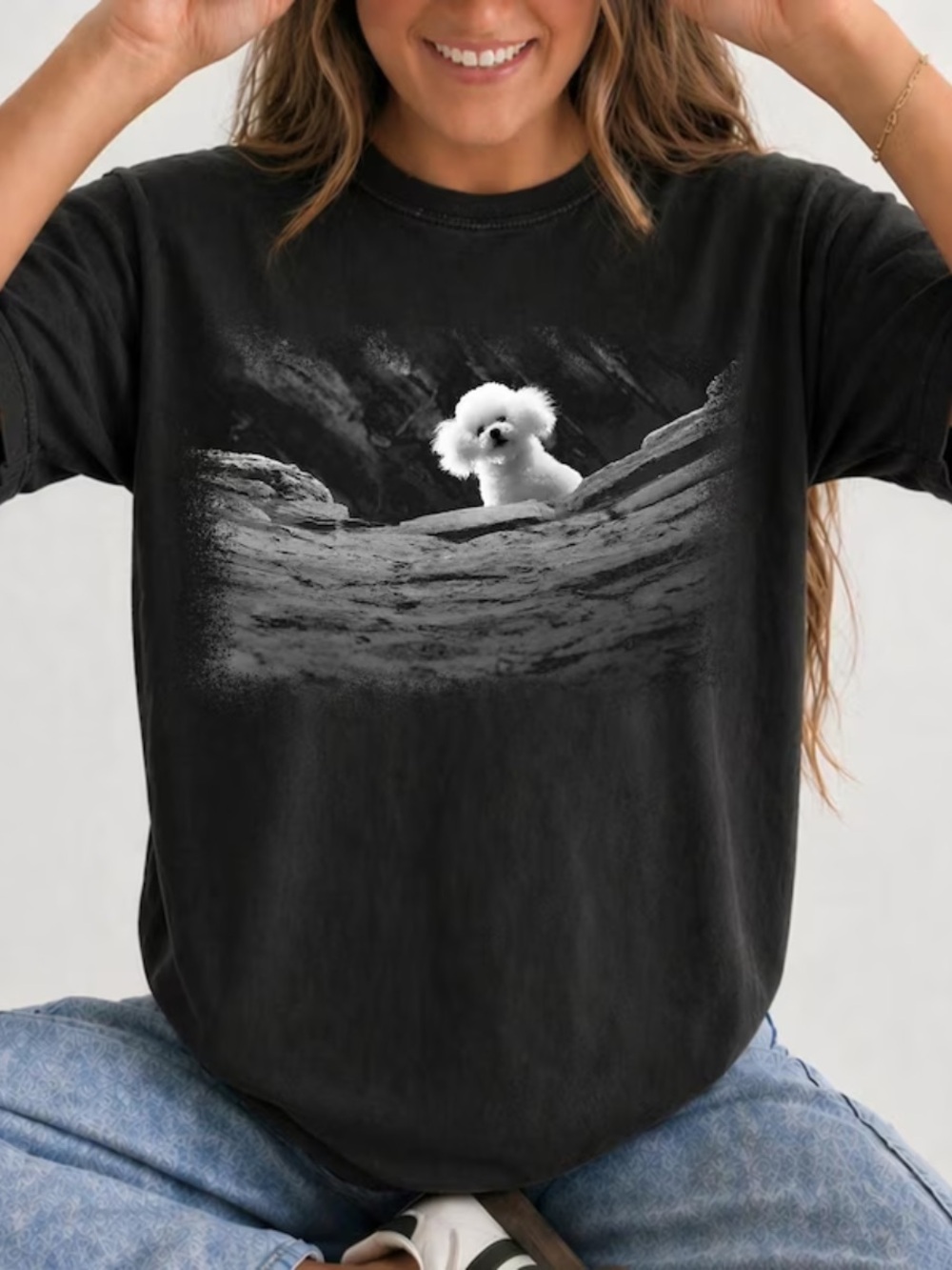 Black Tee with White Poodle Graphic